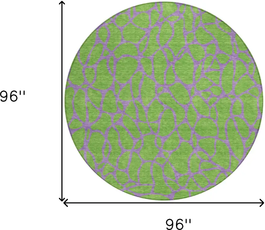 8' Lime Green And Purple Round Geometric Washable Indoor Outdoor Area Rug Photo 3