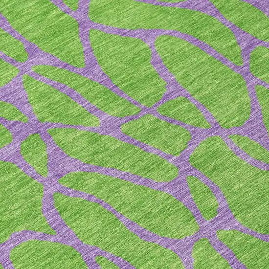 8' Lime Green And Purple Round Geometric Washable Indoor Outdoor Area Rug Photo 8