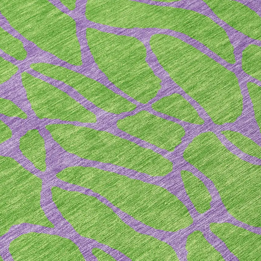 8' Lime Green And Purple Round Geometric Washable Indoor Outdoor Area Rug Photo 8