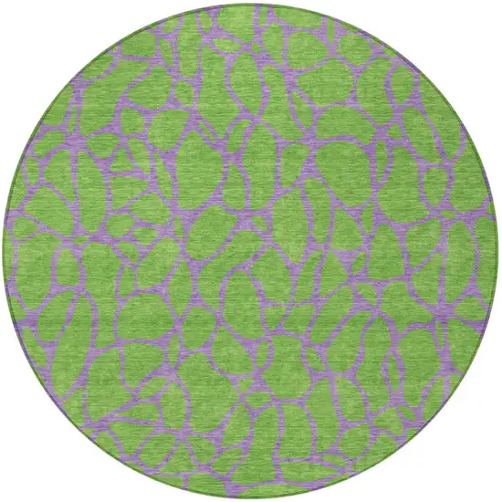 8' Lime Green And Purple Round Geometric Washable Indoor Outdoor Area Rug Photo 5