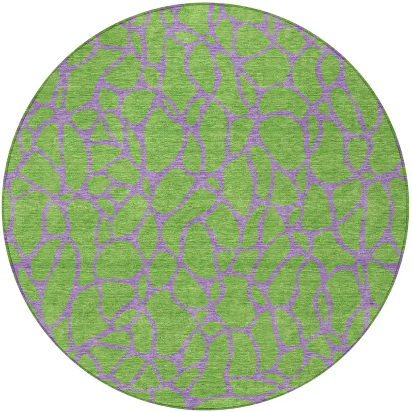 8' Lime Green And Purple Round Geometric Washable Indoor Outdoor Area Rug Photo 5