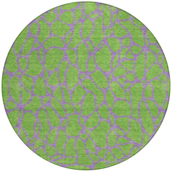 8' Lime Green And Purple Round Geometric Washable Indoor Outdoor Area Rug Photo 4