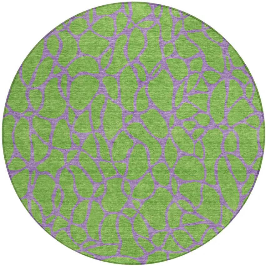 8' Lime Green And Purple Round Geometric Washable Indoor Outdoor Area Rug Photo 2