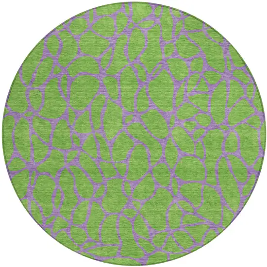 8' Lime Green And Purple Round Geometric Washable Indoor Outdoor Area Rug Photo 2