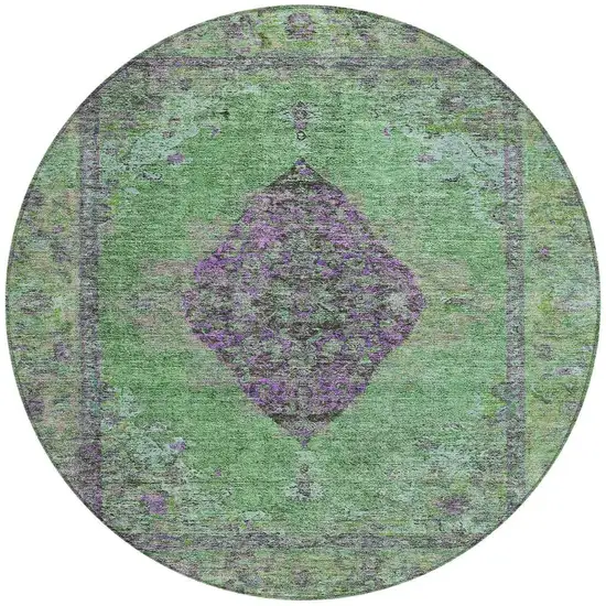 8' Lime Green And Purple Round Medallion Washable Indoor Outdoor Area Rug Photo 3