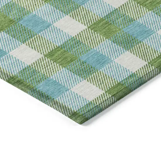 8' Lime Green Aqua And Beige Round Plaid Washable Indoor Outdoor Area Rug Photo 3