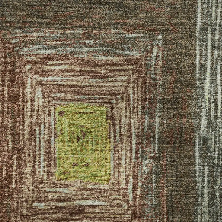 8' Lime Green Blue And Brown Geometric Washable Round Rug With UV Protection Photo 9