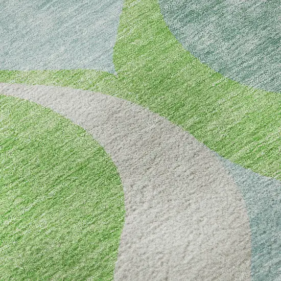 8' Lime Green Blue And Ivory Ogee Washable Round Rug With UV Protection Photo 9