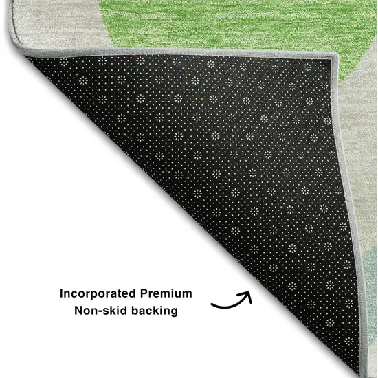 8' Lime Green Blue And Ivory Ogee Washable Round Rug With UV Protection Photo 6