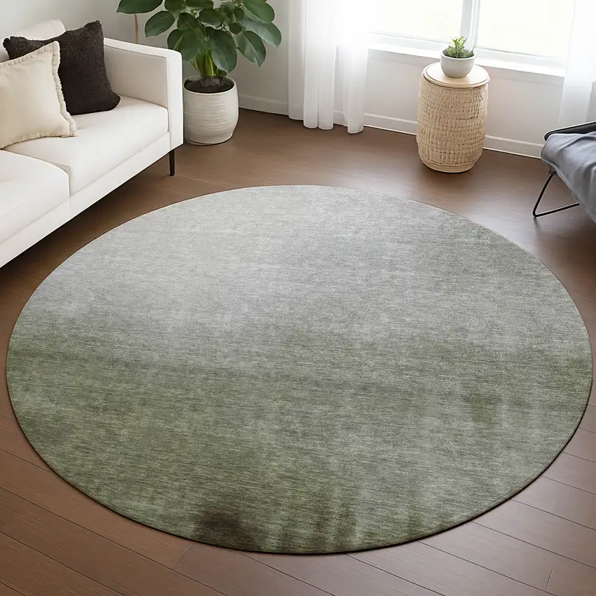 8' Lime Green Brown And Beige Round Abstract Washable Indoor Outdoor Area Rug Photo 5