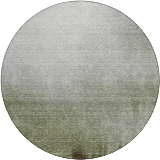 8' Lime Green Brown And Beige Round Abstract Washable Indoor Outdoor Area Rug Photo 1