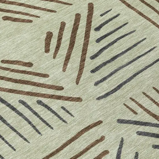 8' Lime Green Brown And Gray Round Geometric Washable Indoor Outdoor Area Rug Photo 9