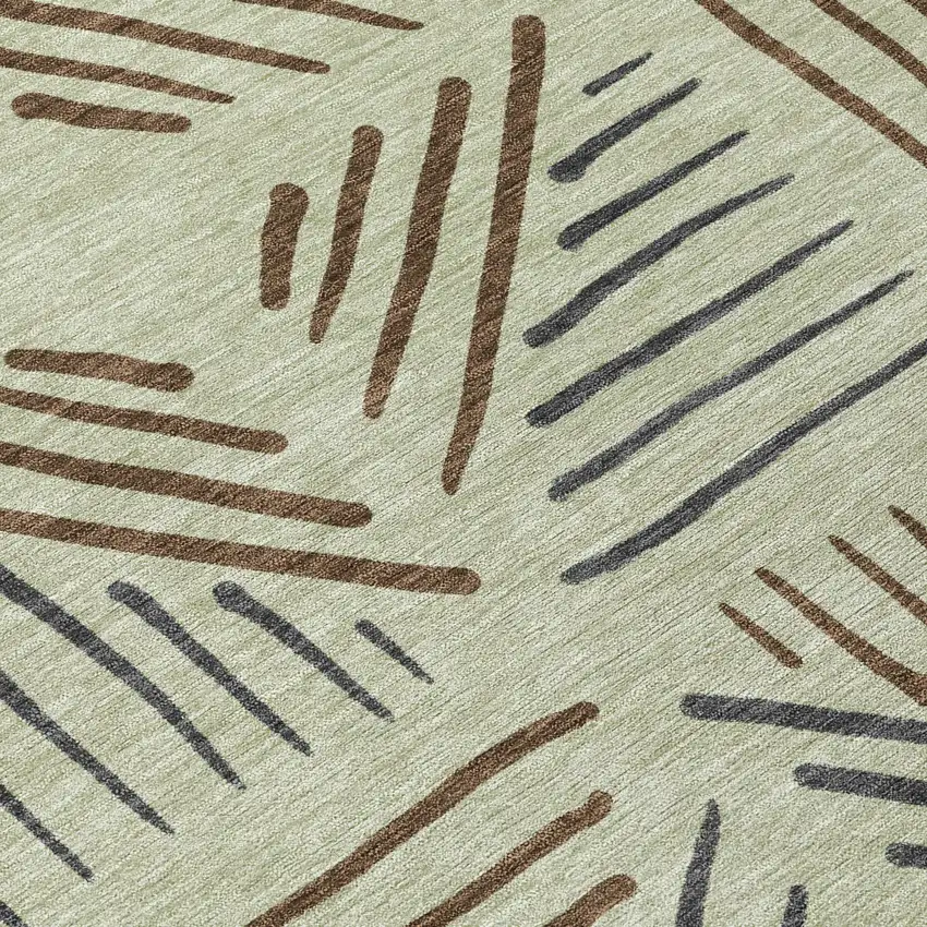 8' Lime Green Brown And Gray Round Geometric Washable Indoor Outdoor Area Rug Photo 9