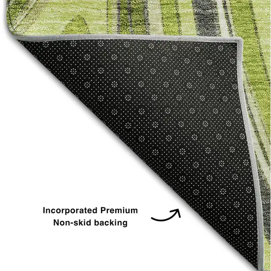 8' Lime Green Charcoal And Ivory Marble Washable Round Rug With UV Protection Photo 6