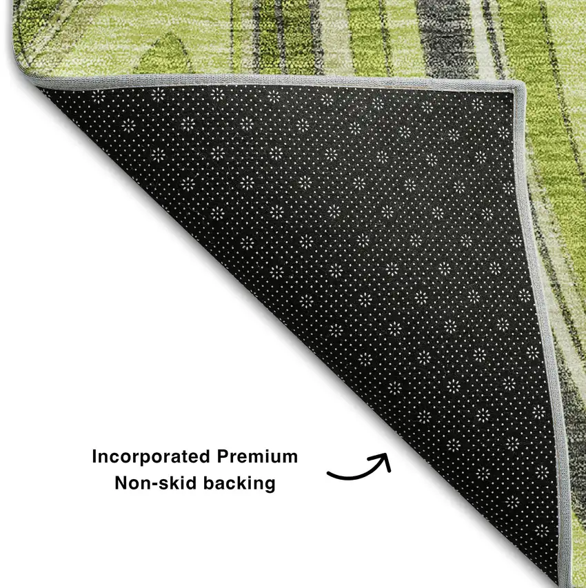 8' Lime Green Charcoal And Ivory Marble Washable Round Rug With UV Protection Photo 6