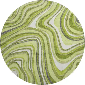 Photo of 8' Lime Green Charcoal And Ivory Marble Washable Round Rug With UV Protection