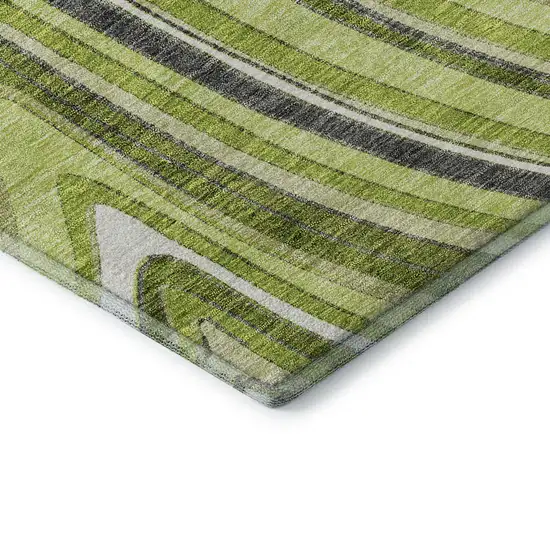 8' Lime Green Charcoal And Ivory Marble Washable Round Rug With UV Protection Photo 7