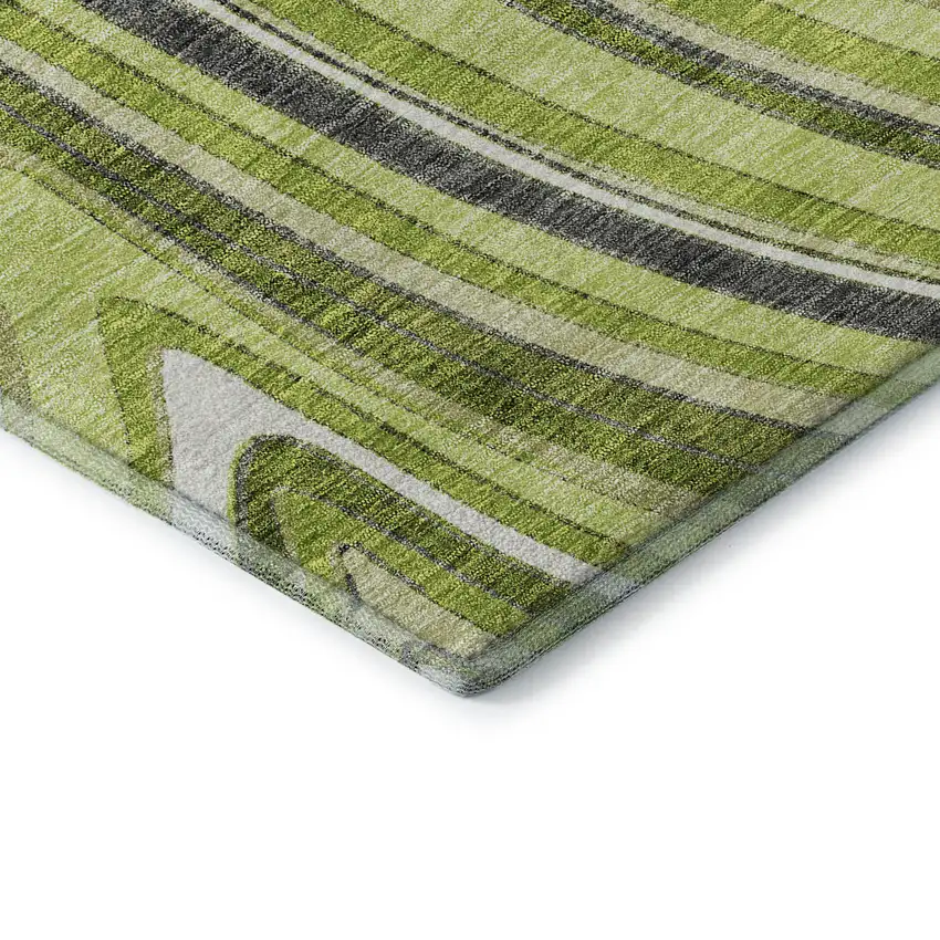 8' Lime Green Charcoal And Ivory Marble Washable Round Rug With UV Protection Photo 7