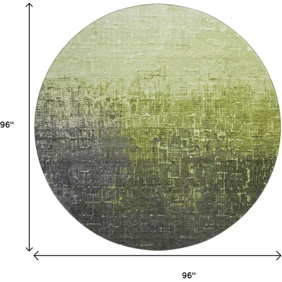 8' Lime Green Gray And Charcoal Ombre Washable Round Rug With UV Protection Photo 9