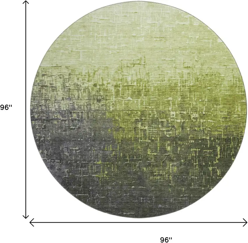 8' Lime Green Gray And Charcoal Ombre Washable Round Rug With UV Protection Photo 9
