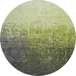 Photo of 8' Lime Green Gray And Charcoal Ombre Washable Round Rug With UV Protection