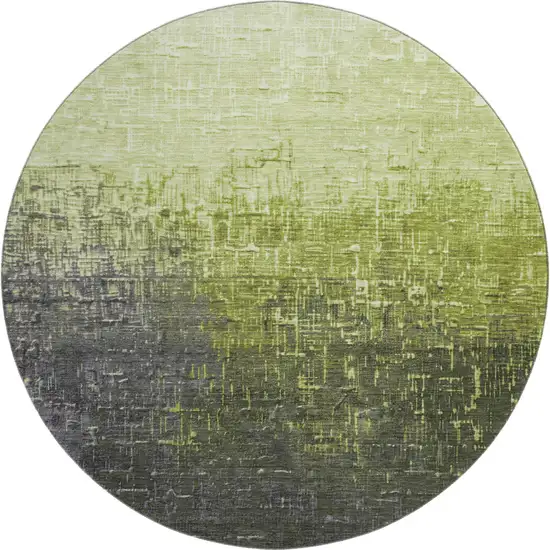 8' Lime Green Gray And Charcoal Ombre Washable Round Rug With UV Protection Photo 1