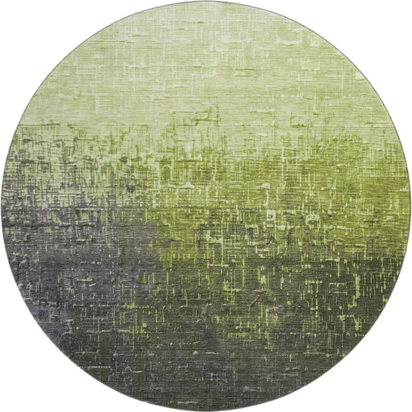 8' Lime Green Gray And Charcoal Ombre Washable Round Rug With UV Protection Photo 1