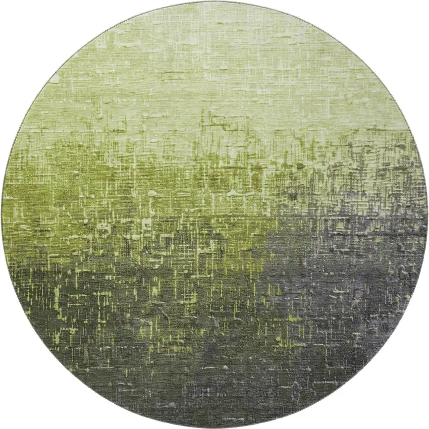 8' Lime Green Gray And Charcoal Ombre Washable Round Rug With UV Protection Photo 3