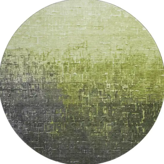 8' Lime Green Gray And Charcoal Ombre Washable Round Rug With UV Protection Photo 2