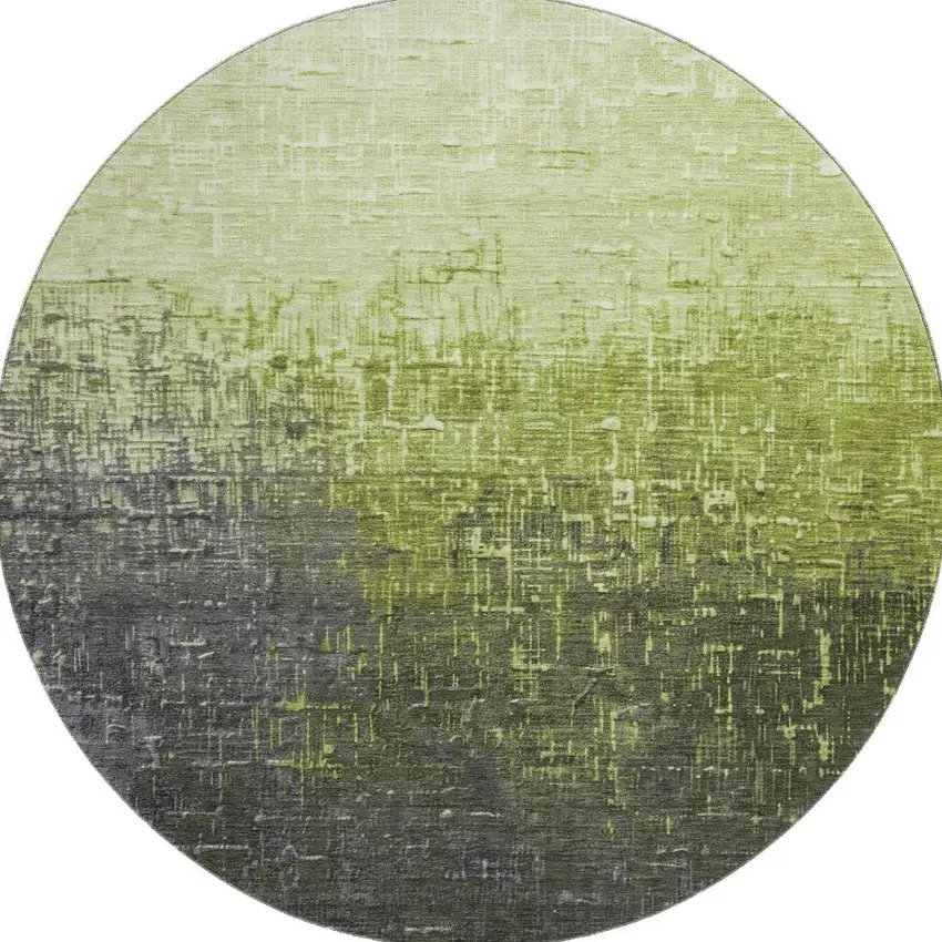 8' Lime Green Gray And Charcoal Ombre Washable Round Rug With UV Protection Photo 2