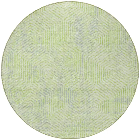 8' Lime Green Gray And Ivory Round Geometric Washable Indoor Outdoor Area Rug Photo 5