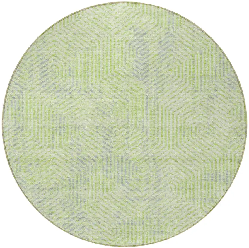 8' Lime Green Gray And Ivory Round Geometric Washable Indoor Outdoor Area Rug Photo 5