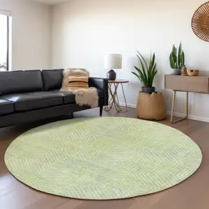 Photo of 8' Lime Green Gray And Ivory Round Geometric Washable Indoor Outdoor Area Rug