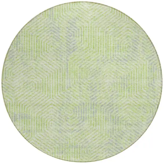 8' Lime Green Gray And Ivory Round Geometric Washable Indoor Outdoor Area Rug Photo 4