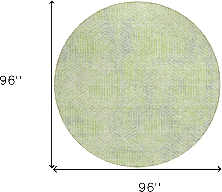 8' Lime Green Gray And Ivory Round Geometric Washable Indoor Outdoor Area Rug Photo 3
