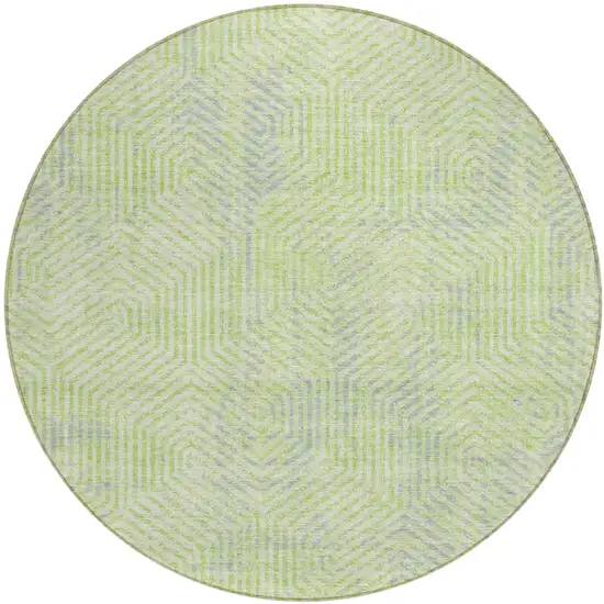 8' Lime Green Gray And Ivory Round Geometric Washable Indoor Outdoor Area Rug Photo 2