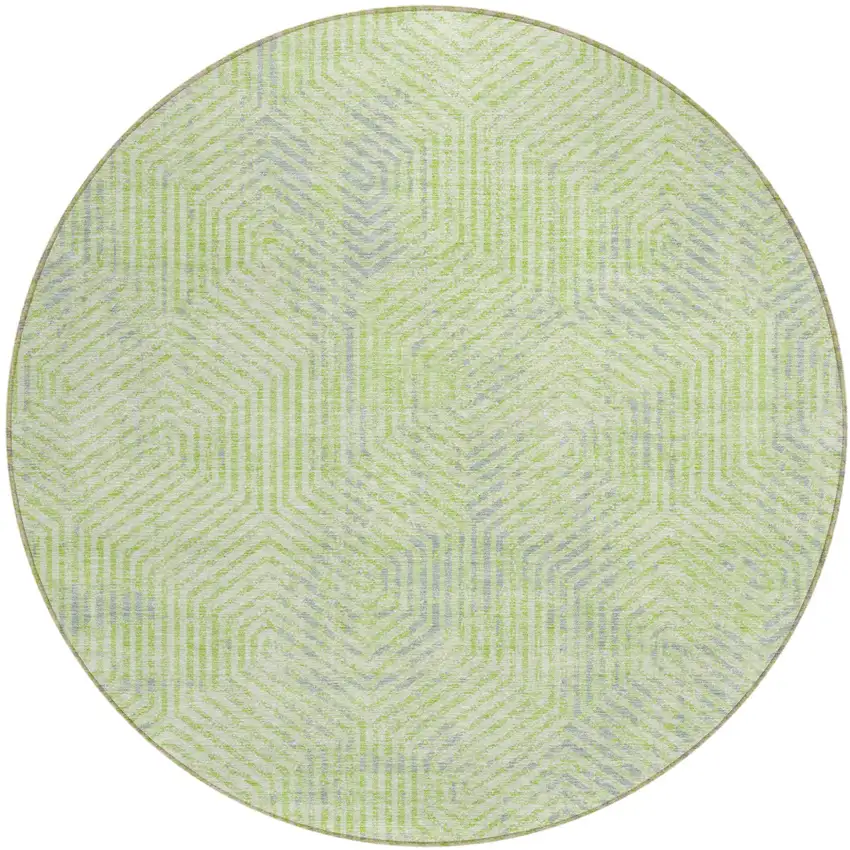 8' Lime Green Gray And Ivory Round Geometric Washable Indoor Outdoor Area Rug Photo 2