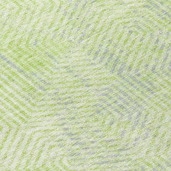 8' Lime Green Gray And Ivory Round Geometric Washable Indoor Outdoor Area Rug Photo 8