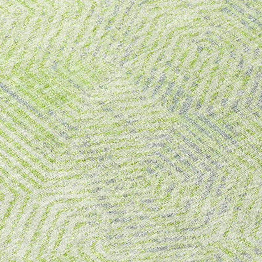 8' Lime Green Gray And Ivory Round Geometric Washable Indoor Outdoor Area Rug Photo 8