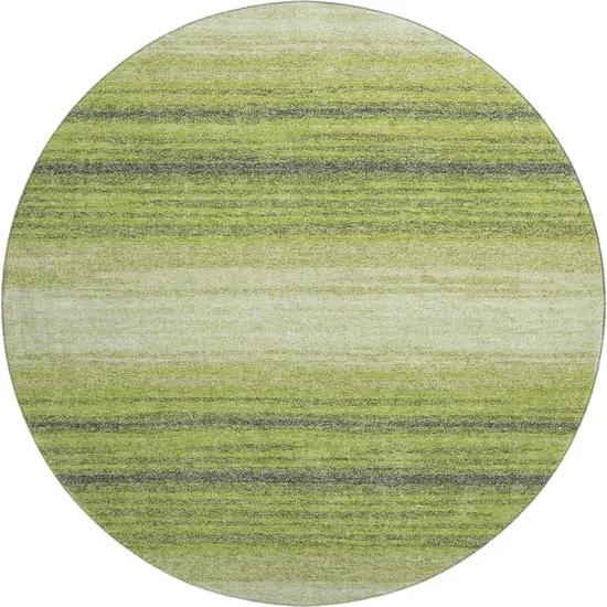 8' Lime Green Gray And Ivory Striped Washable Round Rug With UV Protection Photo 1