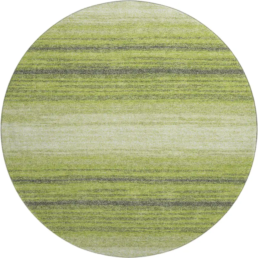 8' Lime Green Gray And Ivory Striped Washable Round Rug With UV Protection Photo 1