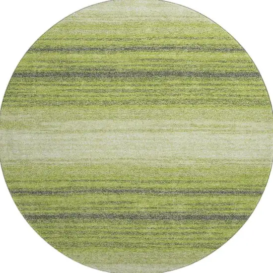 8' Lime Green Gray And Ivory Striped Washable Round Rug With UV Protection Photo 2