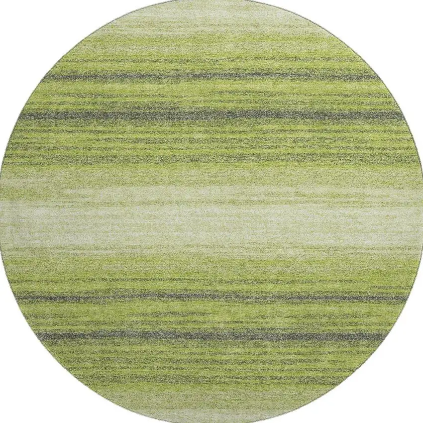 8' Lime Green Gray And Ivory Striped Washable Round Rug With UV Protection Photo 2
