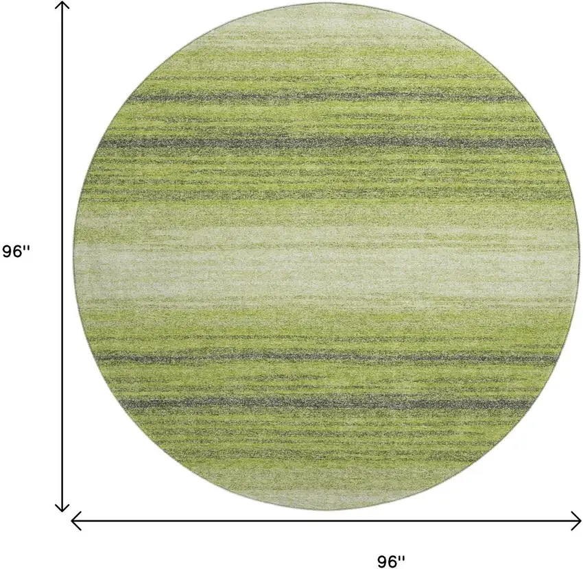 8' Lime Green Gray And Ivory Striped Washable Round Rug With UV Protection Photo 9