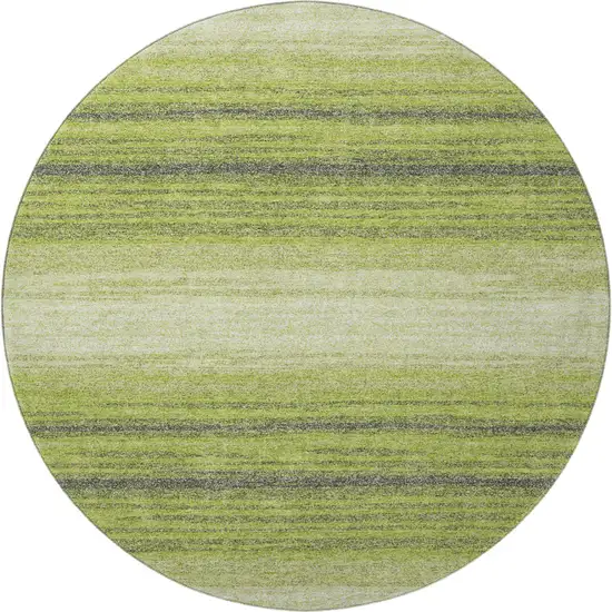 8' Lime Green Gray And Ivory Striped Washable Round Rug With UV Protection Photo 3