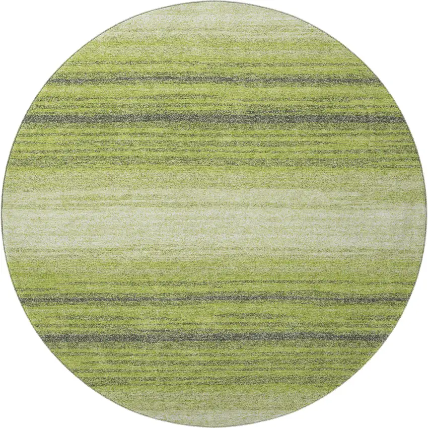 8' Lime Green Gray And Ivory Striped Washable Round Rug With UV Protection Photo 3