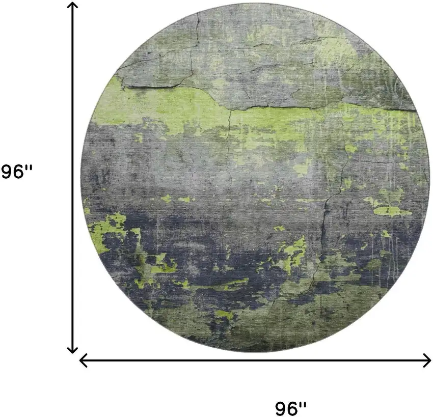 8' Lime Green Gray And Silver Abstract Washable Round Rug With UV Protection Photo 9