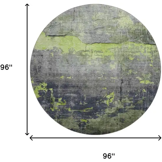 8' Lime Green Gray And Silver Abstract Washable Round Rug With UV Protection Photo 9