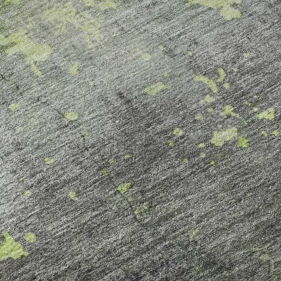 8' Lime Green Gray And Silver Abstract Washable Round Rug With UV Protection Photo 8