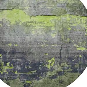 Photo of 8' Lime Green Gray And Silver Round Abstract Washable Indoor Outdoor Area Rug